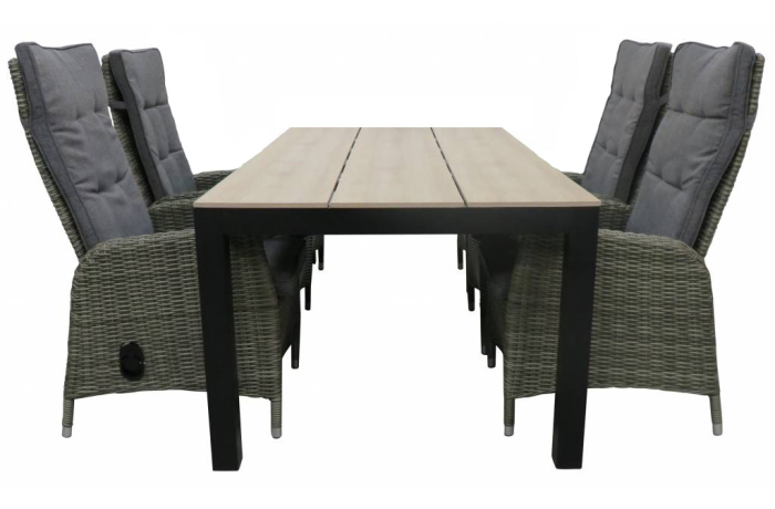 5 delige tuinset-4 Kos verstelbare tuinstoelen-Ash grey-cyprus tuintafel-wood-wicker-aluminium frame
