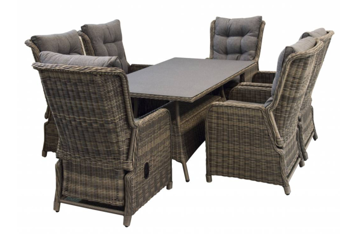 7 delige tuinset Dublin-6 Dublin verstelbare stoelen-sweet brown-keramiek-wicker-aluminium frame