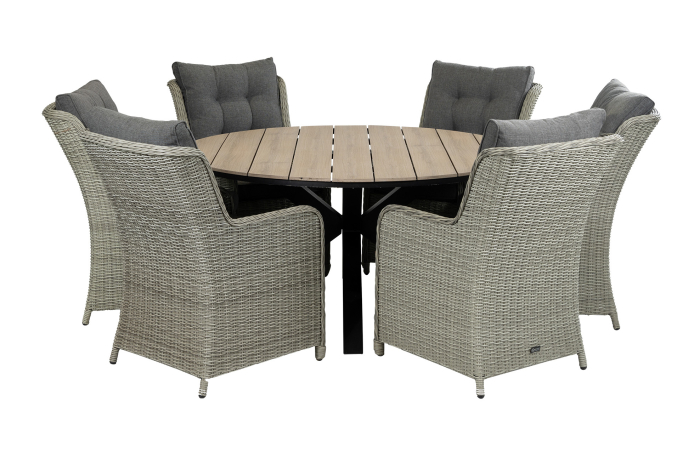 Dublin ronde tuinset-7 delige tuinset-dublin tuinstoel vast-Mystic Grey-polywood tuintafel-wicker-aluminium frame