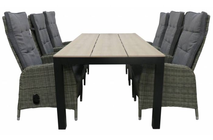 Kos tuinset-7 delige tuinset-Kos verstelbare tuinstoel-Ash Grey-polywood tuintafel-aluminium frame-wicker vlechtwerk