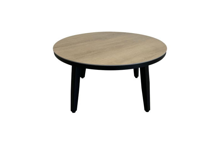 Moderne ronde bijzettafel hout zwart 73cm - mykonos bijzettafels rond - ronde houtlook bijzettafels kunststof - 4 Seizoenen Tuinmeubelen
