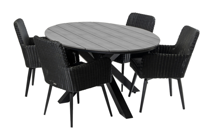 Pisa ovale tuinset-5 delige tuinset-Pisa tuinstoel black-polywood tuintafel-rond wicker vlechtwerk-aluminium frame