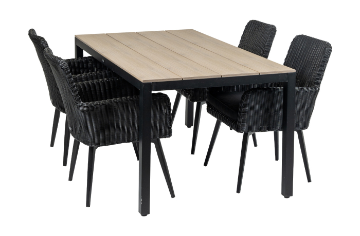 Pisa tuinset-5 delige tuinset-Pisa tuinstoel-black-polywood tuintafel-rond wicker vlechtwerk-aluminium frame