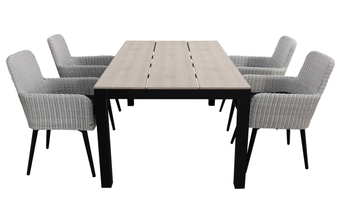 Pisa tuinset-5 delige tuinset-Pisa tuinstoel grey-rond wicker vlechtwerk-aluminium frame-polywood tuintafel-wood kleur