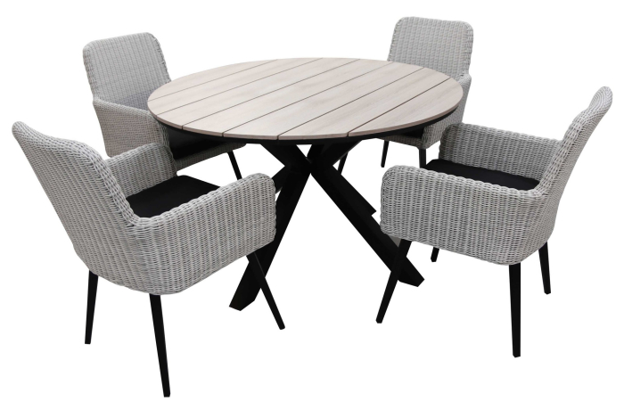 Pisa tuinset-5 delige tuinset-Pisa tuinstoel white-polywood tuintafel-aluminium frame-wicker vlechtwerk