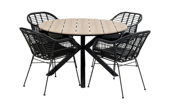 5-delige ronde tuinset | 4 Oslo dining tuinstoelen | ⌀ 120cm Cyprus tuintafel