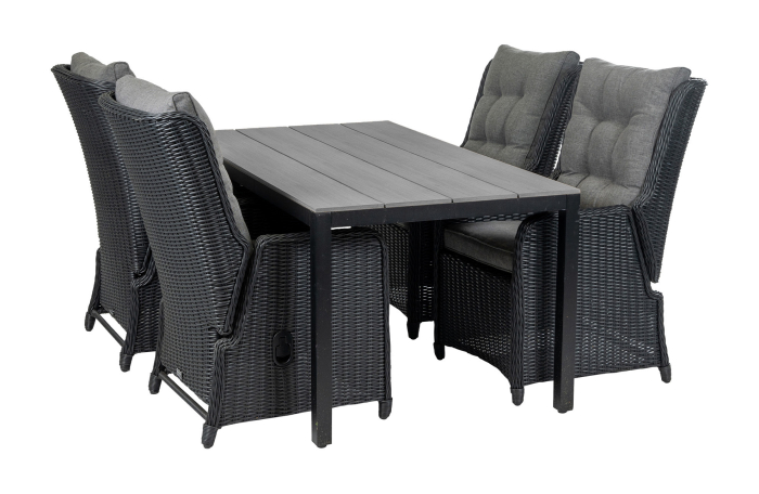 5-delige tuinset | 4 Dublin verstelbare stoelen (BL) | 160 of 180cm Cyprus tuintafel