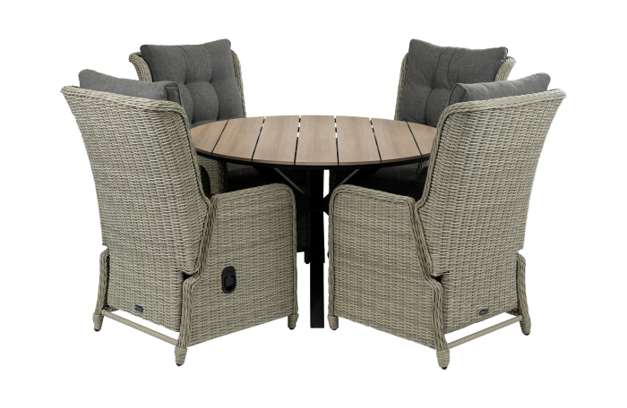5 delige tuinset-Dublin verstelbare tuinstoel-Mystic Grey-polywood tuintafel-wicker-aluminium frame