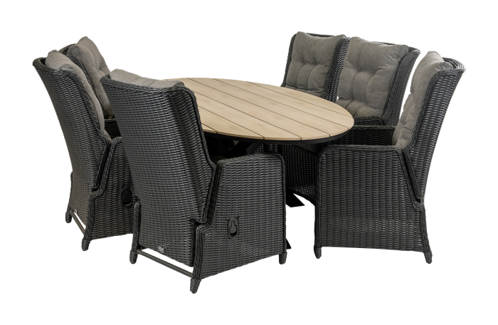 7-delige tuinset | 6 Dublin verstelbare stoelen | 220cm ovale Cyprus tuintafel