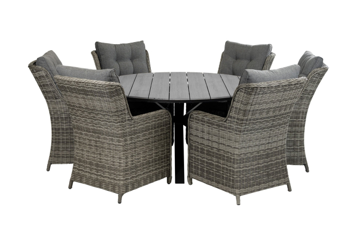 cyprus-ronde-tuintafel-grey-mystic-grey-tuinstoelen-vast-dublin-wicker vlechtwerk-aluminium frame