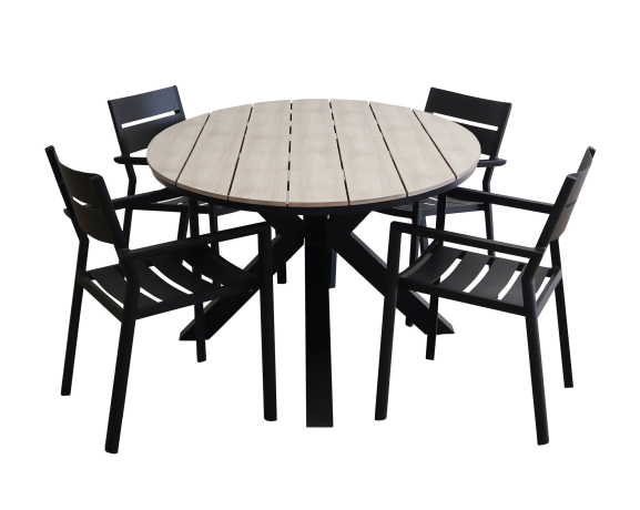 Delia ovale tuinset-5 delige tuinset-Cyprus tuintafel-polywood tuintafel-Delia stapelbare tuinstoel-black-aluminium frame