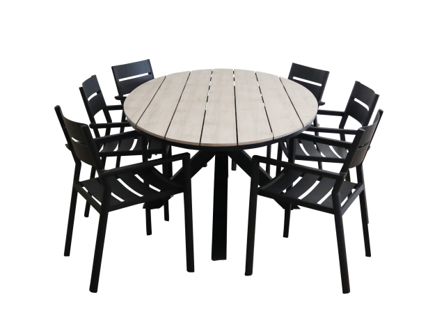 Delia ovale tuinset-7 delige tuinset-Delia stapelbare tuinstoel-black-polywood tuintafel-polywood tuintafel-aluminium frame-vooraanzicht