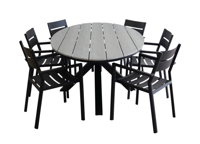Delia ovale tuinset-7 delige tuinset-Delia stapelbare tuinstoel-black-polywood tuintafel-aluminium frame