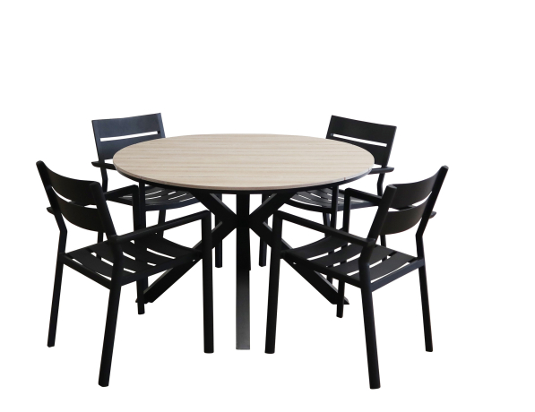 Delia ronde tuinset-7 delige tuinset-Delia stapelbare tuinstoel-black-polywood tuintafel-aluminium frame