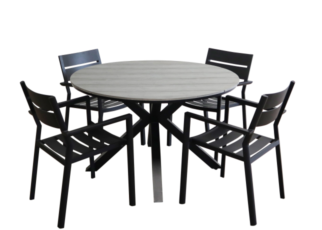 Delia ronde tuinset-7 delige tuinset-Delia stapelbare tuinstoel-black-polywood tuintafel-aluminium frame