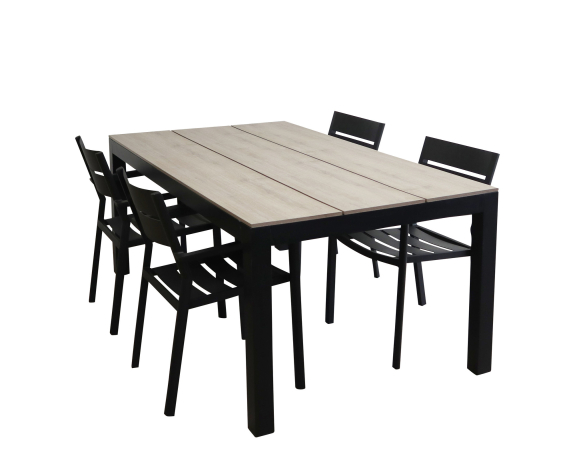 Delia tuinset-5 delige tuinset-Delia stapelbare tuinstoel black-polywood tuintafel-aluminium frame