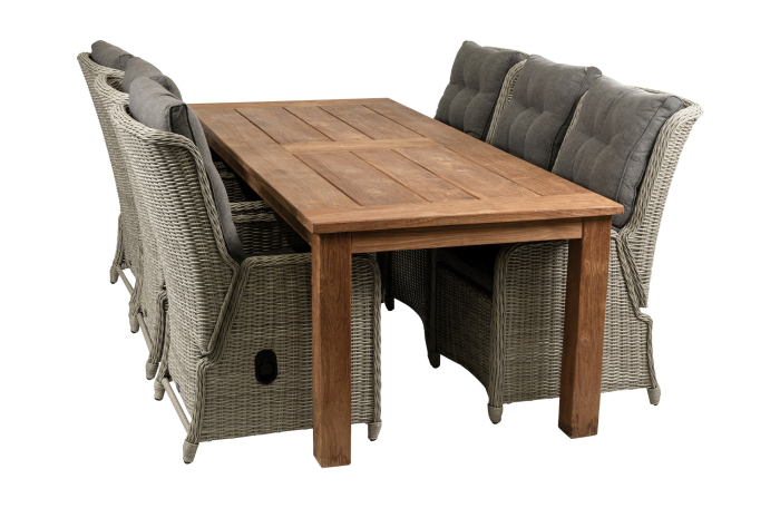 Dublin 7 delige tuinset-6 Dublin verstelbare lounge dining tuinstoelen-Mystic Grey-wicker-aluminium frame