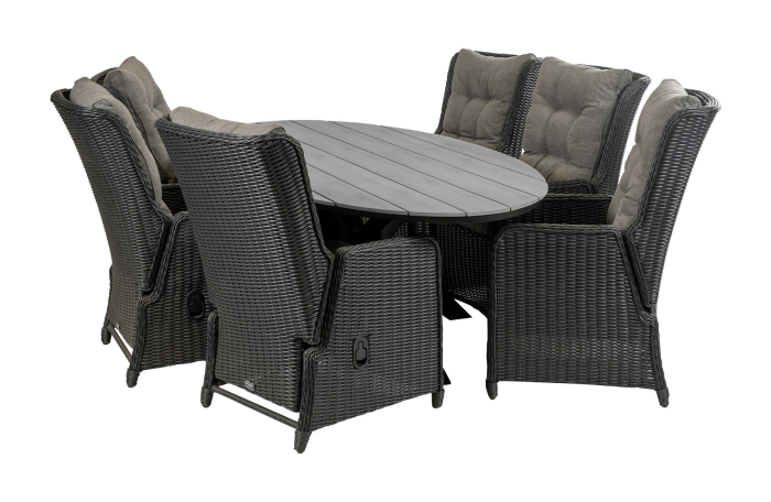 Dublin ovale tuinset-Dublin verstelbare tuinstoel-Black-polywood tuintafel-wicker vlechtwerk