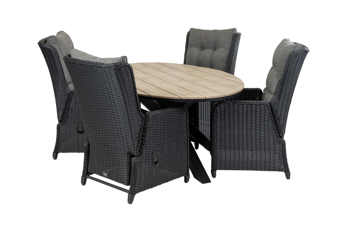 Dublin ovale tuinset-Dublin verstelbare tuinstoel-Black-ovale tuintafel-wood kleur-wicker vlechtwerk-aluminium frame