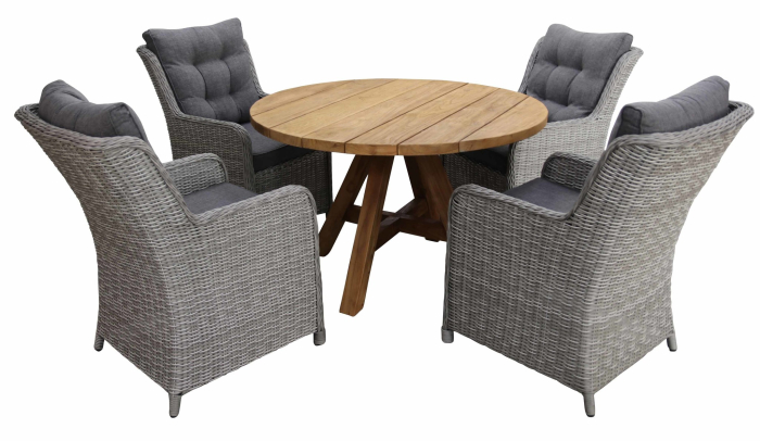 Dublin ronde tuinset-5 delige tuinset-Dublin tuinstoel-Mystic Grey-Ayra ronde tuintafel-wicker-aluminium frame