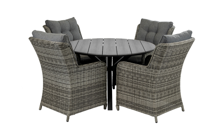 Dublin ronde tuinset-5 delige tuinset-Dublin tuinstoel-Ash Grey-cyprus tuintafel-wicker vlechtwerk-aluminium frame
