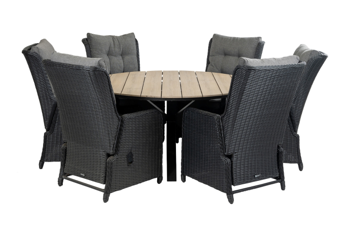 Dublin ronde tuinset-7 delige tuinset-polywood tuintafel-wicker vlechtwerk-aluminium frame