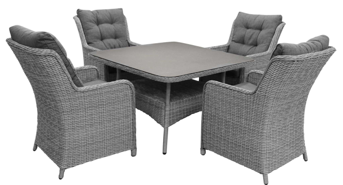 Dublin tuinset-5 delige tuinset-Dublin tuinstoel-Mystic Grey-wicker vlechtwerk-tuintafel met keramieken plaat