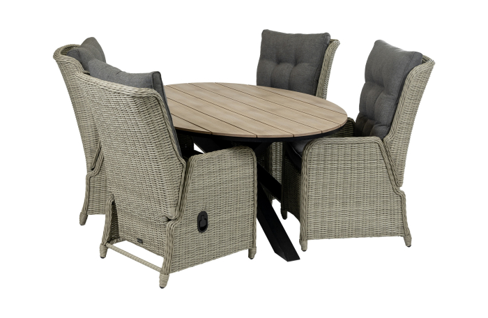Dublin tuinset-5 delige tuinset-Dublin verstelbare tuinstoel-Mystic Grey-polywood tafelblad-wicker-aluminium frame