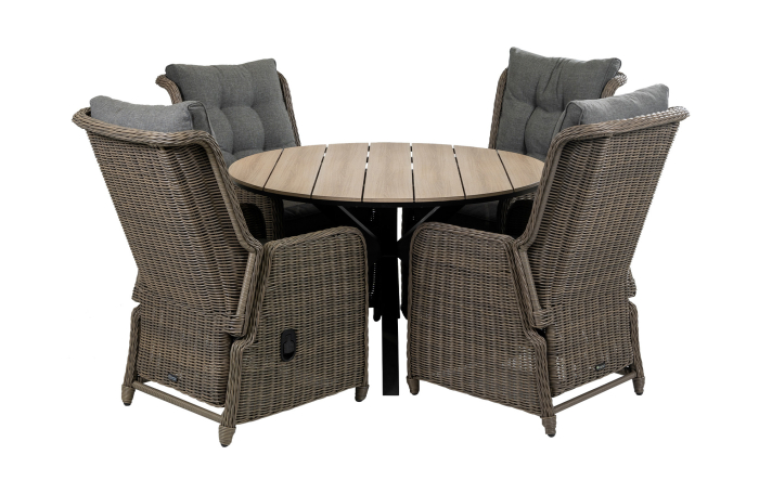 Dublin tuinset-5 delige tuinset-Dublin verstelbare tuinstoel-Sweet Brown-polywood tuintafel-wicker-aluminium frame