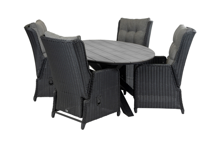 Dublin tuinset-5 delige tuinset-Dublin verstelbare tuinstoel-Black-Cyprus tuintafel-wicker vlechtwerk-aluminium frame