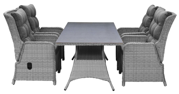 Dublin tuinset-5 delige tuinset-Dublin verstelbare tuinstoel-Mystic Grey-tuintafel met keramieken plaat-wicker vlechtwerk-aluminium frame