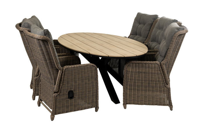 Dublin tuinset-7 delige tuinset-dublin verstelbare tuinstoel-Sweet Brown-polywood tuintafel-wicker-aluminium frame