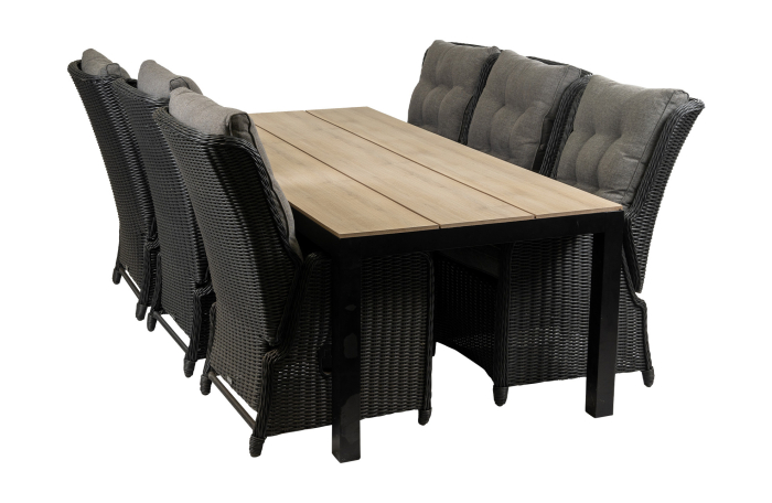 Dublin tuinset-7 delige tuinset-Dublin verstelbare tuinstoel Black-polywood tuintafel-wicker vlechtwerk-aluminium frame