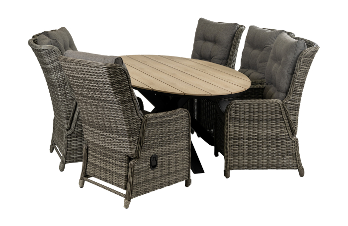 Dublin tuinset-7 delige tuinset-Dublin verstelbare tuinstoel-Ash Grey-polywood tuintafel-wicker-aluminium frame