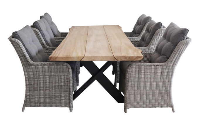 Dublin tuinset-7 delige tuinset-Pohon tuintafel-aluminium frame-Dublin tuinstoel-Mystic Grey-wicker vlechtwerk