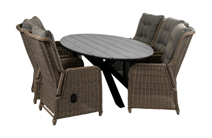 Dublin tuinset-7 delige tuinset-Sweet Brown-cyprus tuintafel-polywood tuintafel-wicker-aluminium frame