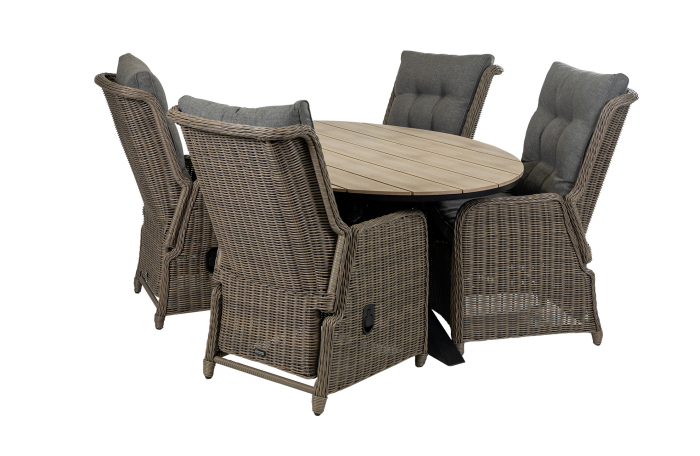 Dublin tuinset-verstelbare tuinstoel-Sweet Brown-wicker-aluminium frame-grey rug en zitkussen