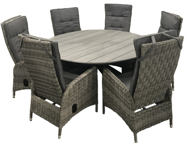 Kos ronde tuinset-7 delige tuinset-Kos verstelbare tuinstoel-Ash Grey-wicker vlechtwerk-cyprus tuintafel