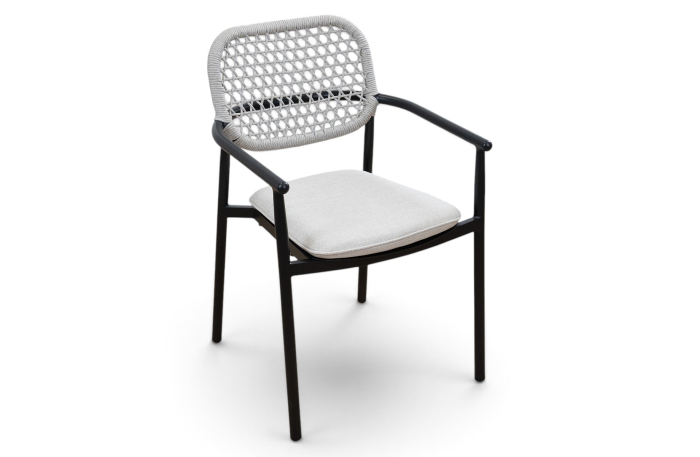 Dining tuinstoel Lecce Beige Black van aluminium en rope