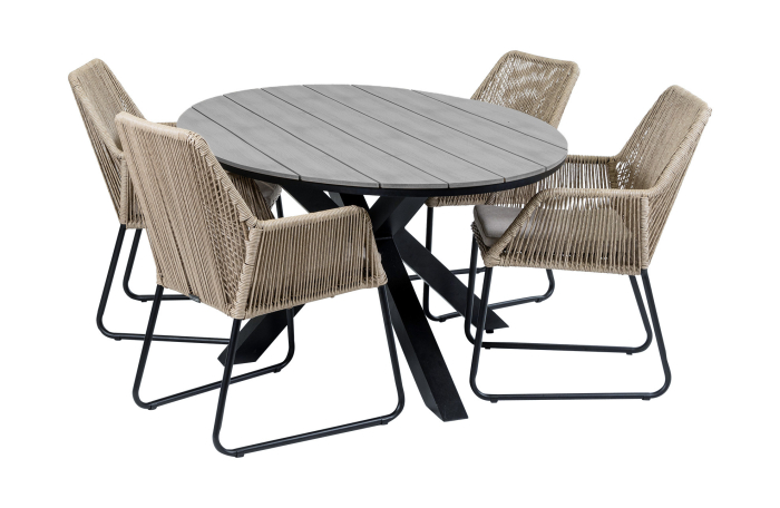 Mona 5 delige tuinset-Rope tuinstoel-aluminium frame-cyprus tuintafel-grey-aluminium frame