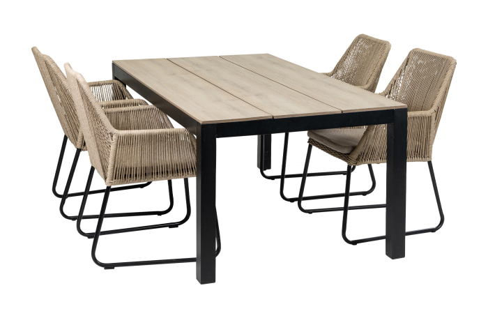 Mona 5 delige tuinset-Rope tuinstoel-Sand kleur tuinstoel-cyprus tuintafel-wood kleur