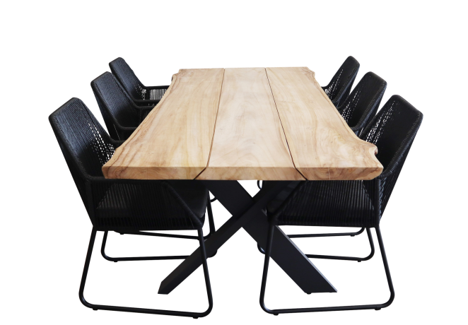 Mona 7 delige tuinset-Pohon tuintafel-aluminium frame-Mona tuinstoel-Rope tuinstoel