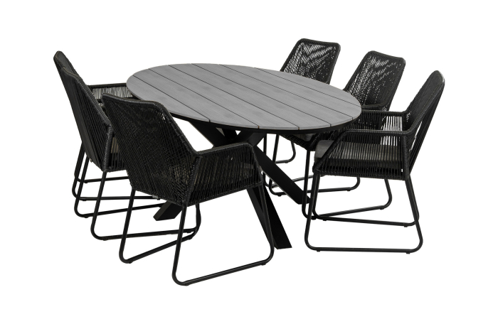 Mona ovale tuinset-7 delige tuinset-Mona tuinstoel black-Rope-cyprus tuintafel-grey kleur tafelblad