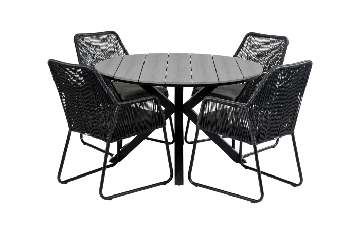 Mona ronde tuinset-5 delige tuinset-Mona tuinstoel Black-Rope tuinstoel-cyprus ronde tuintafel-aluminium frame