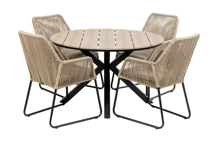 Mona ronde tuinset-7 delige tuinset-Mona tuinstoel Sand-rope tuinstoel-cyprus tuintafel-aluminium frame