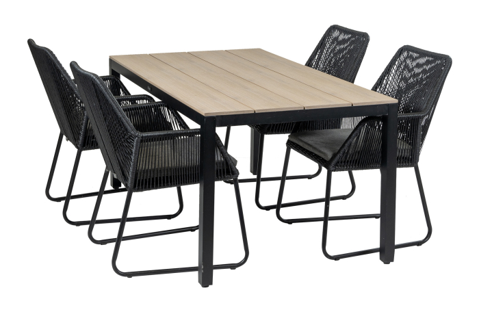 Mona tuinset-5 delige tuinset-Mona tuinstoel Black-Rotan vlechtwerk-Cyprus tuintafel-aluminium frame