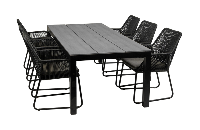 Mona tuinset-7 delige tuinset-Cyprus tuintafel-Rope tuinstoel black-aluminium frame