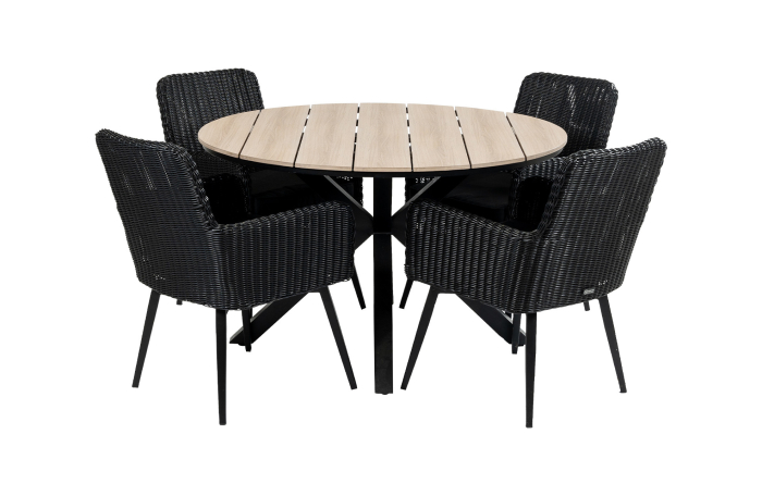 Pisa ronde tuinset-5 delige tuinset-Pisa tuinstoel black-polywood tuintafel-wicker vlechtwerk-aluminium frame