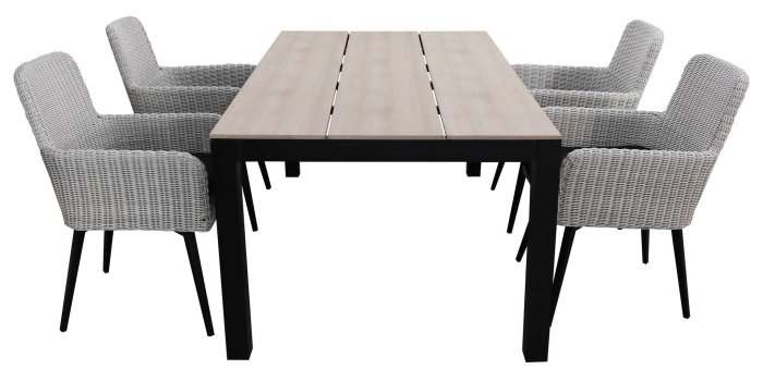 Pisa tuinset-5 delige tuinset-Pisa tuinstoel grey-rond wicker vlechtwerk-aluminium frame-polywood tuintafel-wood kleur