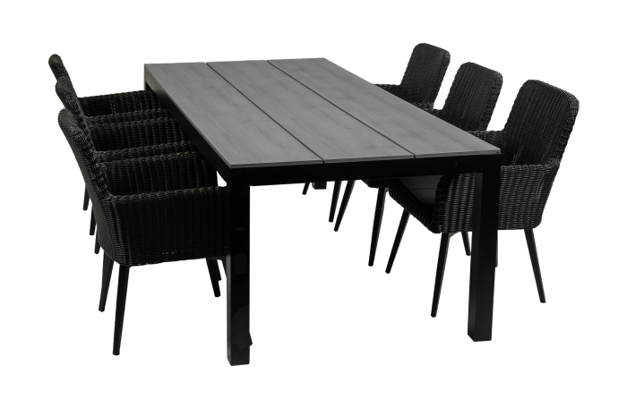 Pisa tuinset-7 delige tuinset-Pisa tuinstoel-black-polywood tuintafel-wicker-aluminium frame
